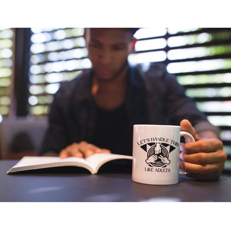 Paper Rock Scissors Funny Coffee Mug Let's Handle This Like Adults - Panvola
