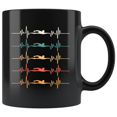 Swimmer Heartbeat Swimming Lover Appreciation Black Coffee Mug 11 oz