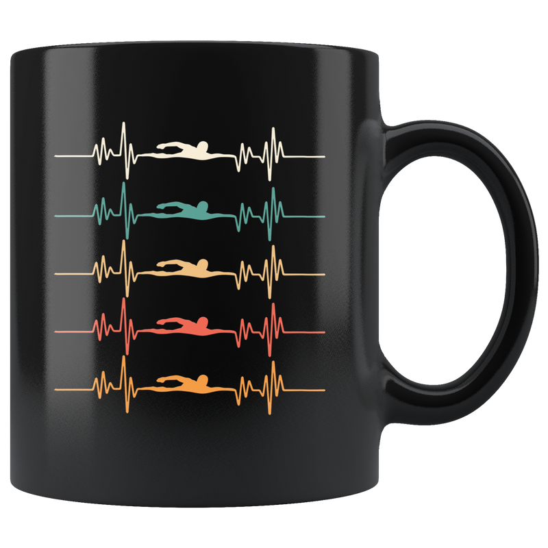 Swimmer Heartbeat Swimming Lover Appreciation Black Coffee Mug 11 oz