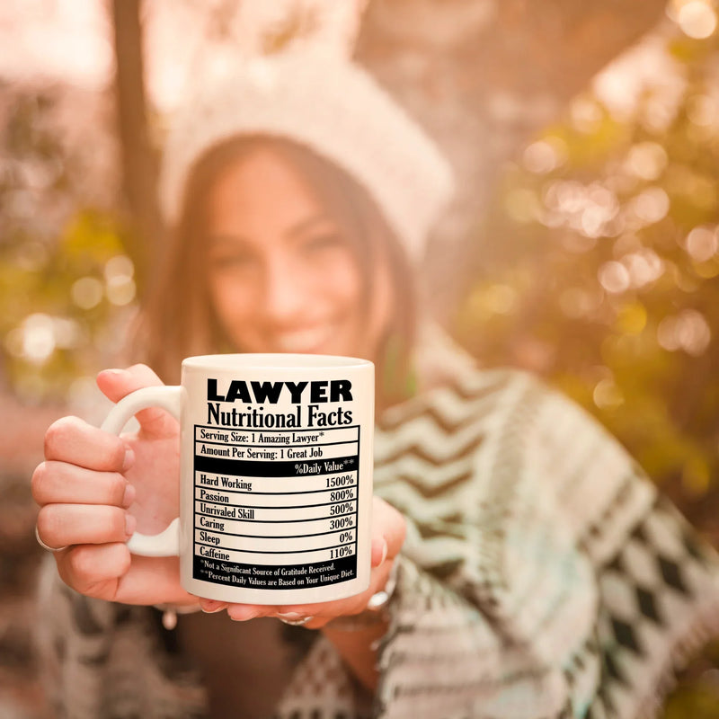 Lawyer Nutritional Facts Attorney Funny Ceramic Coffee Mug 11 oz - Panvola