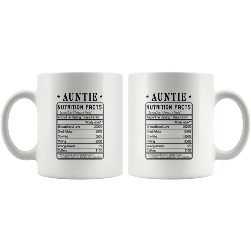 Auntie Nutrition Facts Label Funny Ceramic Coffee Mug 11oz - Panvola