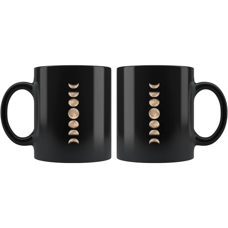 Phases Of The Moon Celestial Gift Idea Black Ceramic Coffee Mug 11 oz - Panvola