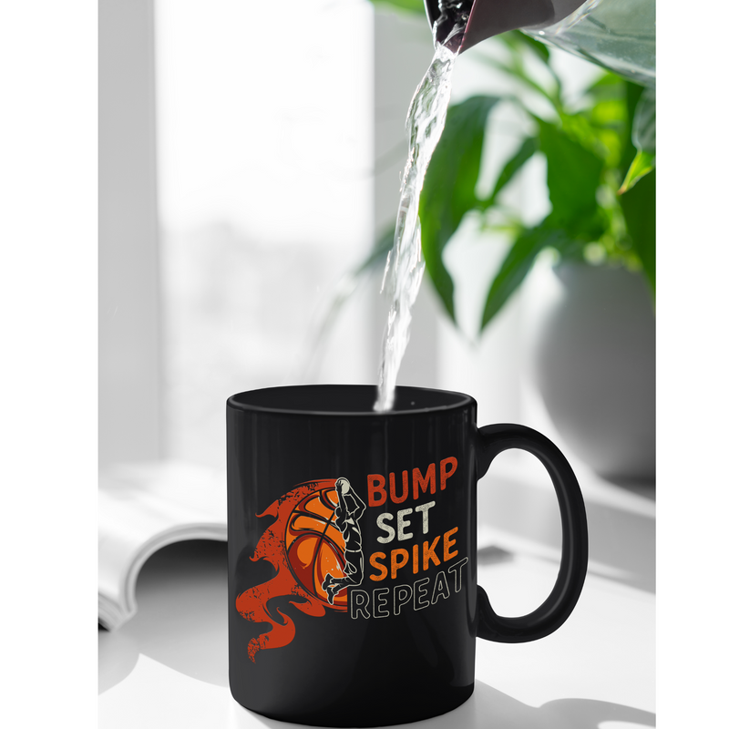 Bump Set Spike Repeat Basketball Player Ceramic Black Coffee Mug 11 oz
