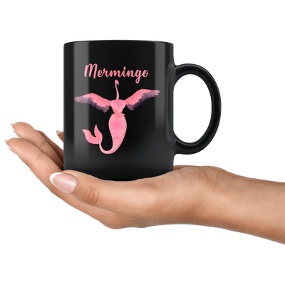 Mermingo Mythical Mermaid Flamingo Black Coffee Mug