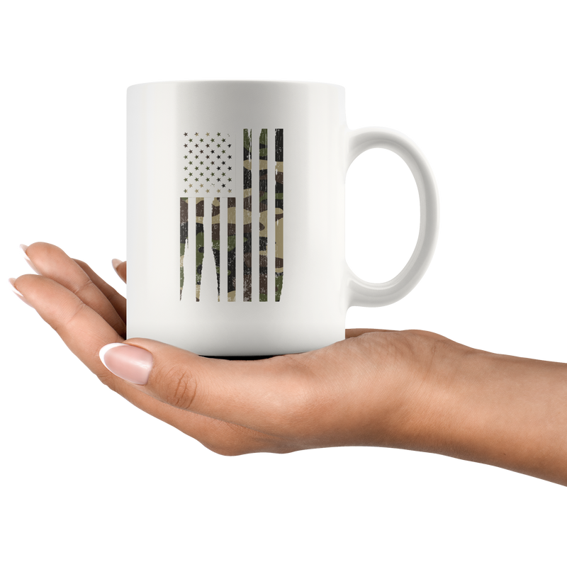Patriotic Gifts Camouflage American Flag Veteran Thank You Appreciation White Mug 11 oz