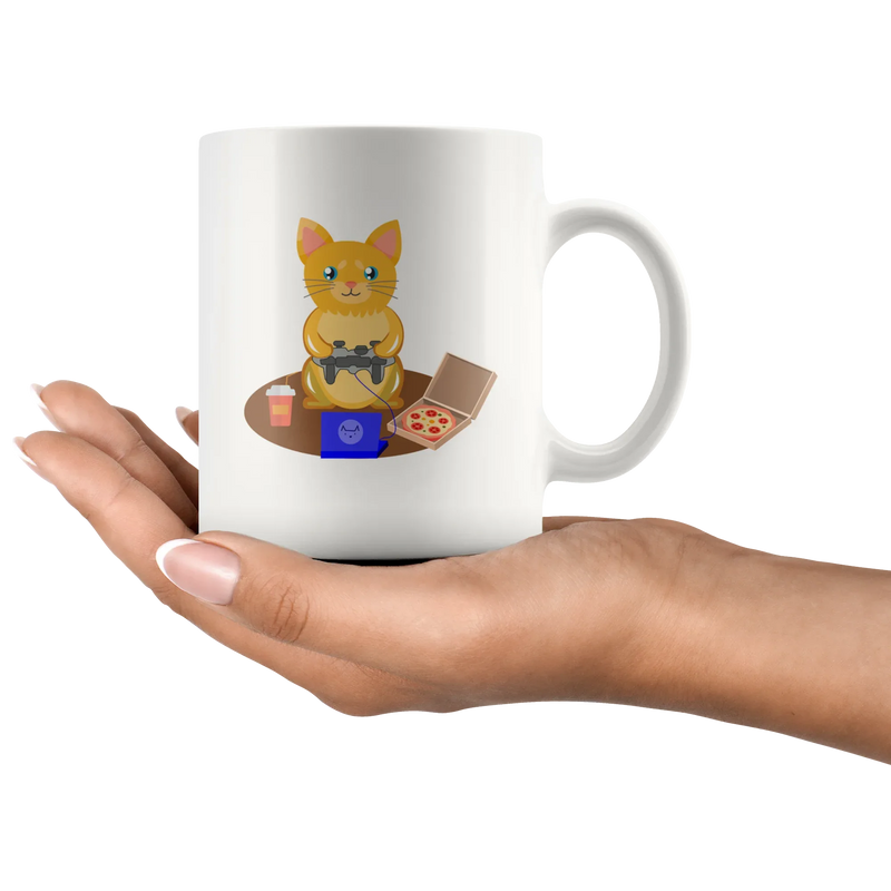 Gamer Cat Feline Game Lover Geek Gift Ceramic Coffee Mug 11 oz - Panvola