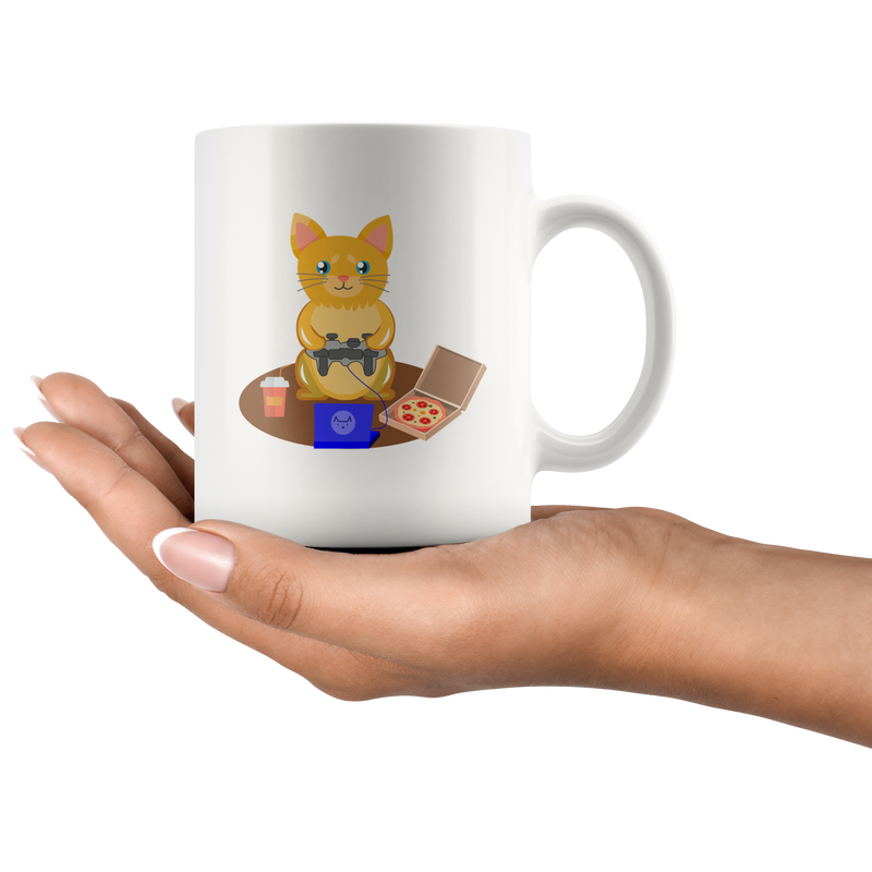 Gamer Cat Feline Game Lover Geek Gift Ceramic Coffee Mug 11 oz
