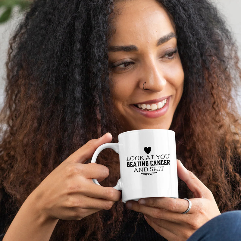 Look At You Beating Cancer And S*** Survivor Gifts Awareness Mug 11oz - Panvola