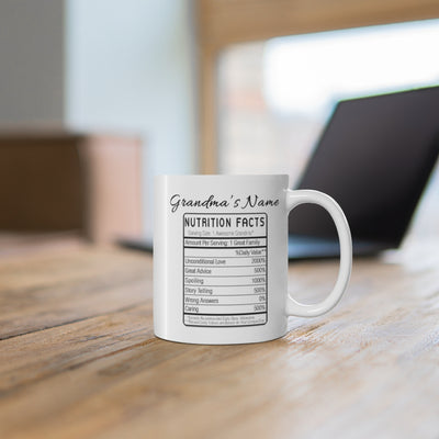 Customized Grandma Nutrition Facts Mothers Day Ceramic Mug 11oz White