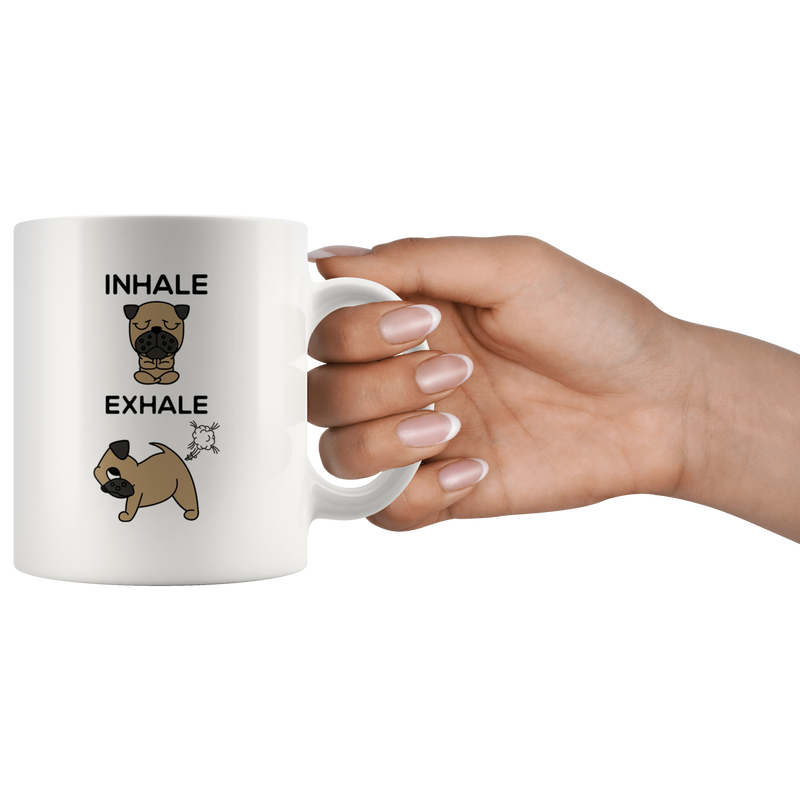 Inhale Exhale Farting Bulldog Funny Coffee Mug
