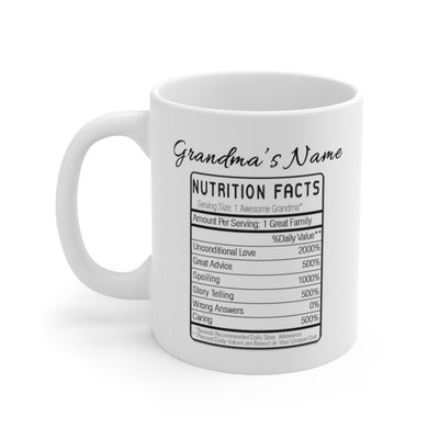 Customized Grandma Nutrition Facts Mothers Day Ceramic Mug 11oz White