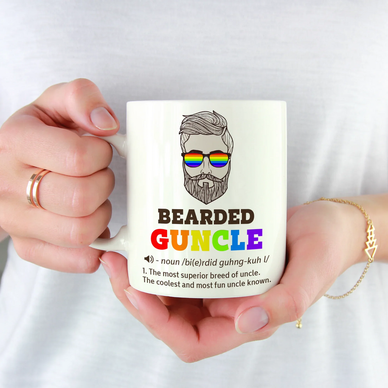 Bearded Guncle Definition Gay Uncle Beard Lover Coffee Mug White 11 oz - Panvola