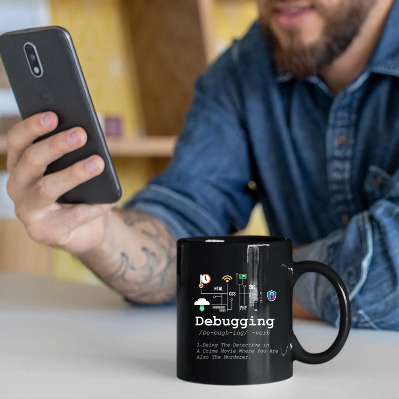 Debugging Definition Black Funny Programmer Ceramic Coffee Mug 11 oz ...