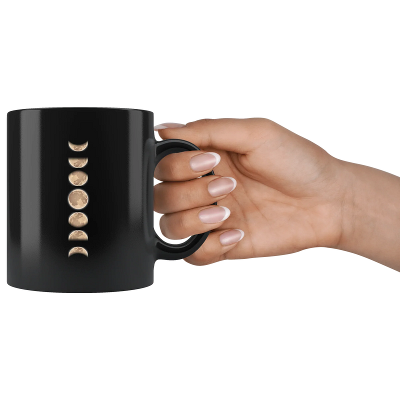 Phases Of The Moon Celestial Gift Idea Black Ceramic Coffee Mug 11 oz - Panvola