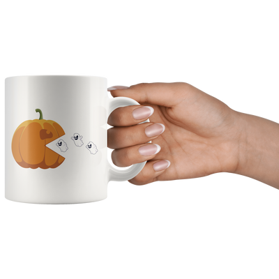 Orange Pumpkin Jackolantern Eating Ghost Humorous Coffee Mug 11 oz