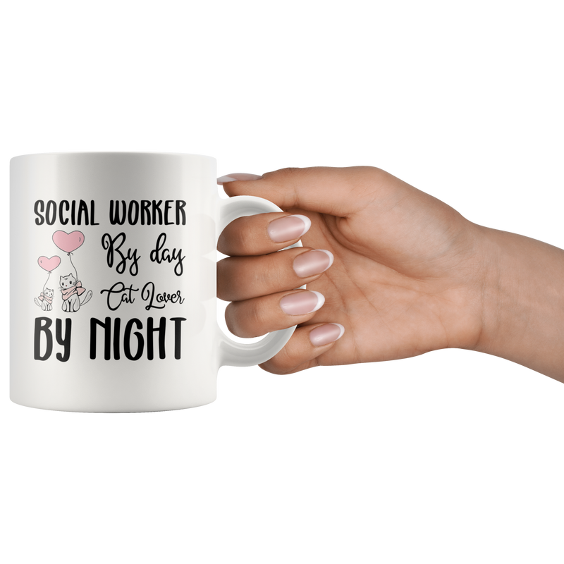 Funny Coffee Mug Social Worker By Day Cat Lover By Night