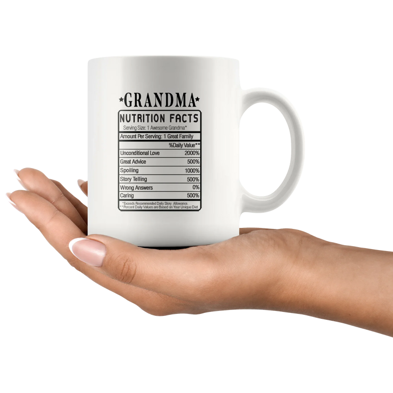 Grandma Nutrition Facts Funny Grandparents Day Coffee Mug 11oz - Panvola