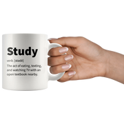 Sarcasm Gifts - Study Eating Texting Watching TV With Open Textbook Mug 11 oz - Panvola
