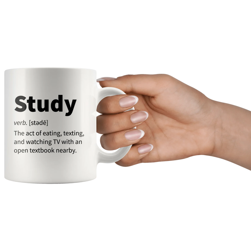 Sarcasm Gifts - Study Eating Texting Watching TV With Open Textbook Mug 11 oz - Panvola