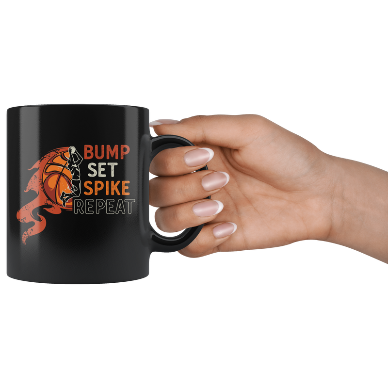 Bump Set Spike Repeat Basketball Player Ceramic Black Coffee Mug 11 oz