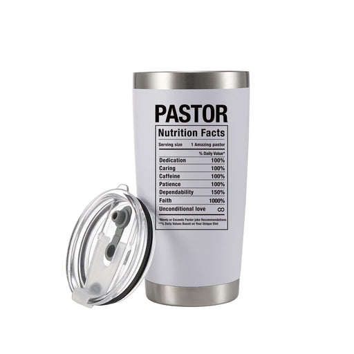 Pastor Nutritional Facts Vacuum Insulated Tumbler 20oz White.