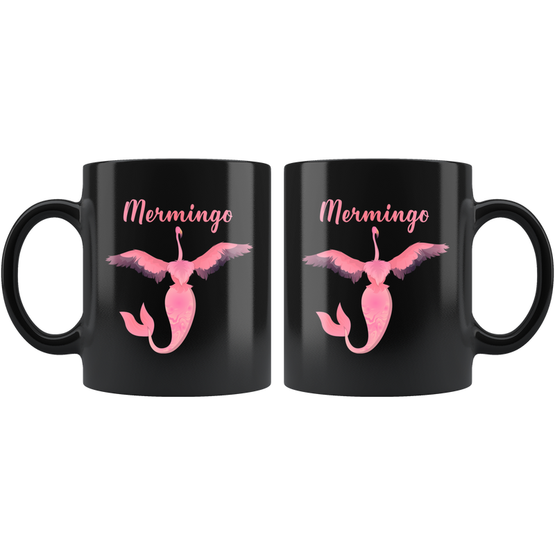 Mermingo Mythical Mermaid Flamingo Black Coffee Mug.