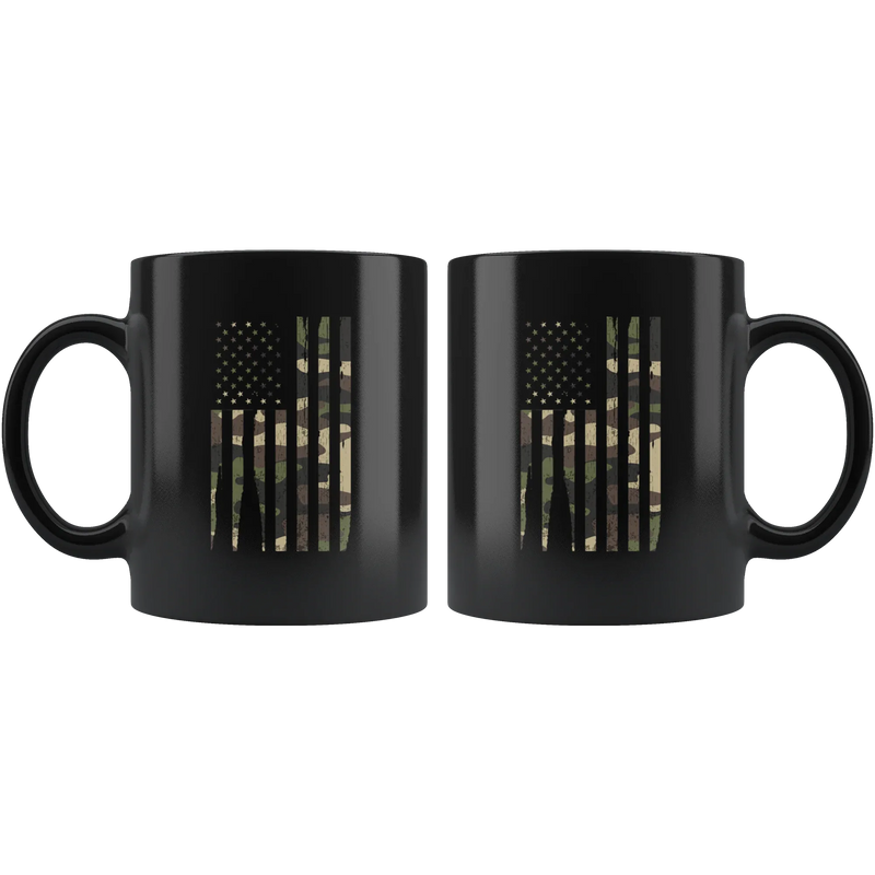 Patriotic Gifts Camouflage American Flag Veteran Thank You Appreciation Black Mug 11 oz - Panvola