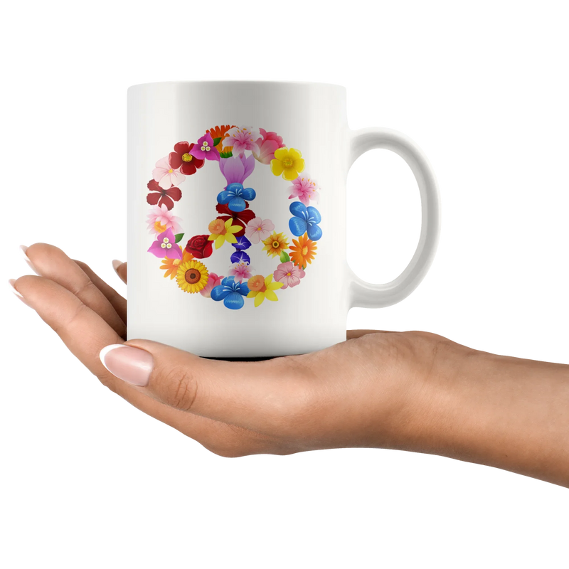 Peace Love Sign Inspiring World Peace Statement Motivational Coffee Mug 11 oz - Panvola