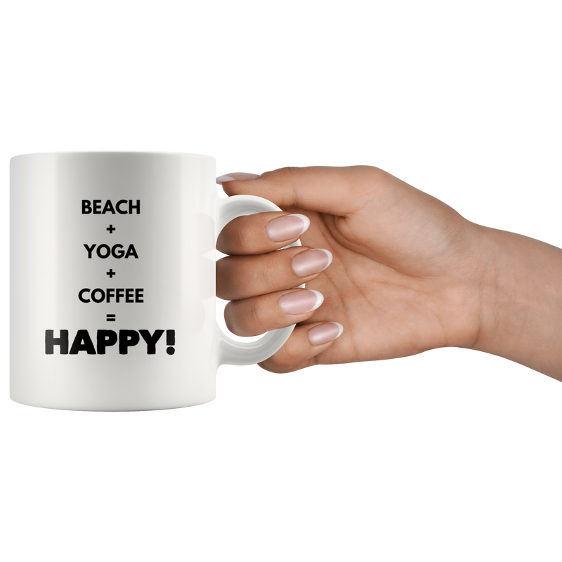Yoga Mug - Beach Plus Yoga Plus Coffee Equals Happy Namaste Coffee Mug 11 oz