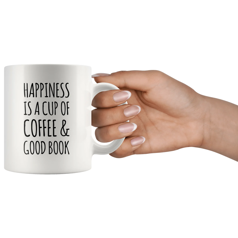 Happiness Is A Cup Of Coffee & Good Book Lover Ceramic Coffee Mug 11oz - Panvola