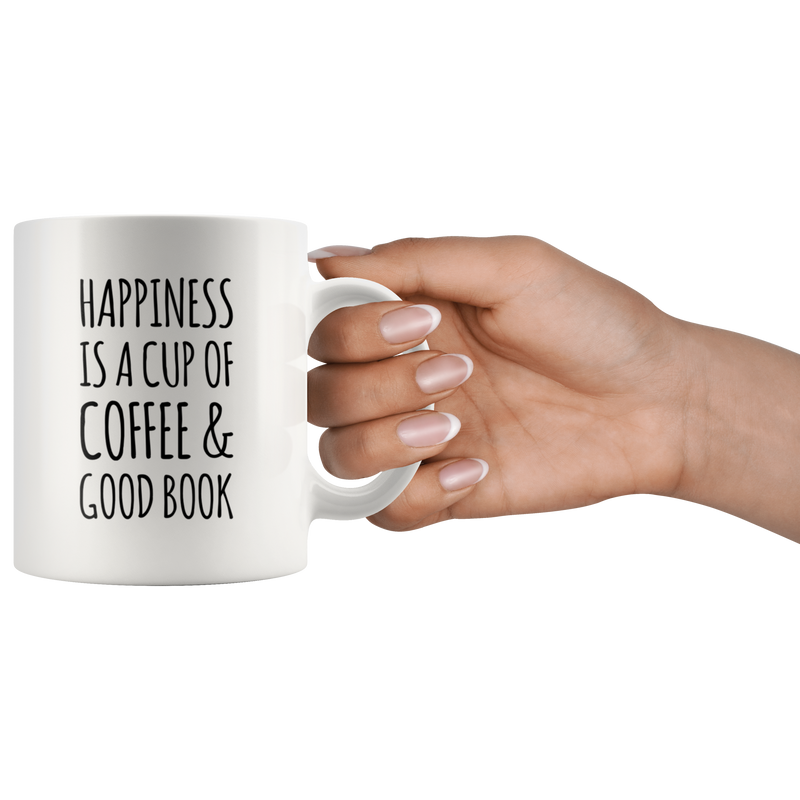 Happiness Is A Cup Of Coffee & Good Book Lover Ceramic Coffee Mug 11oz