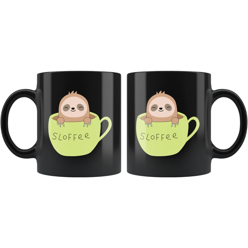 Sloth Gifts - Slofee Sloth Coffee Lover Spirit Animal Appreciation Gifts Black Mug 11 oz - Panvola
