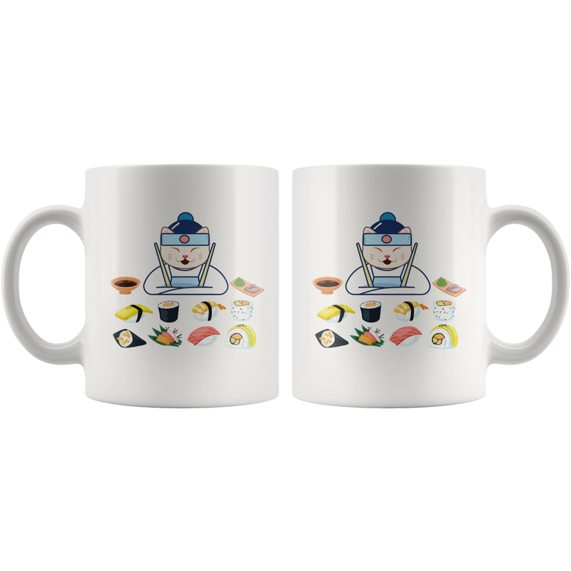Sushi Cat Chef Japanese Cuisine Funny Coffee Mug.