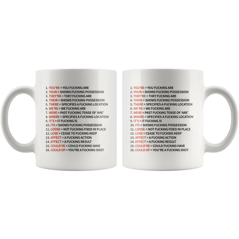 Grammar Cuss Words Sarcastic Funny Gift Idea Ceramic Coffee Mug 11 oz - Panvola