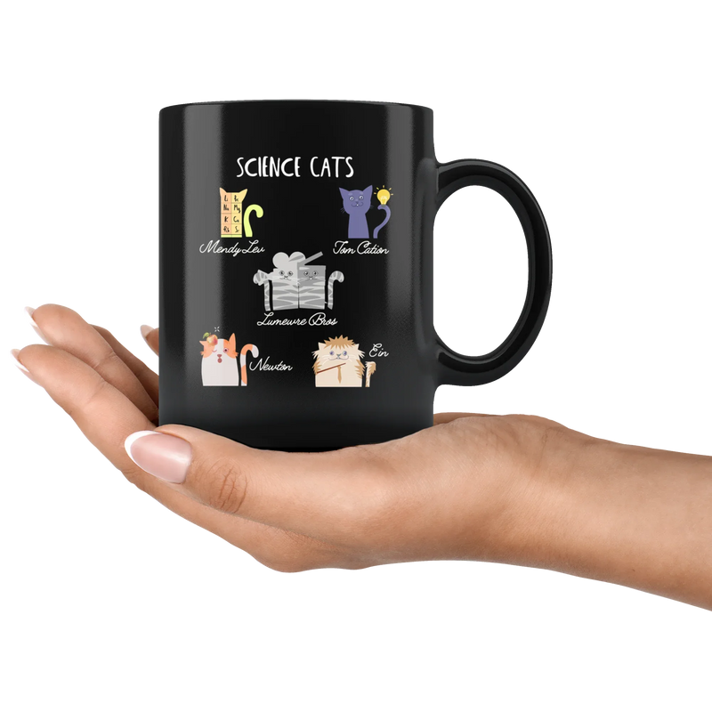 Cat and Science Lover Pun Gift Idea Black Ceramic Coffee Mug 11 oz - Panvola