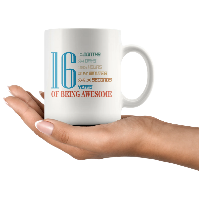 16 Years Old 16th Birthday Mugs for Gift Ceramic Coffee Cup White 11oz - Panvola