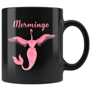 Mermingo Mythical Mermaid Flamingo Black Coffee Mug.
