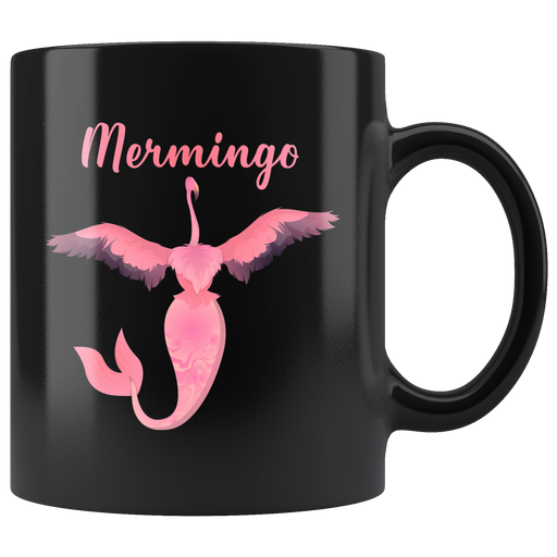 Mermingo Mythical Mermaid Flamingo Black Coffee Mug.