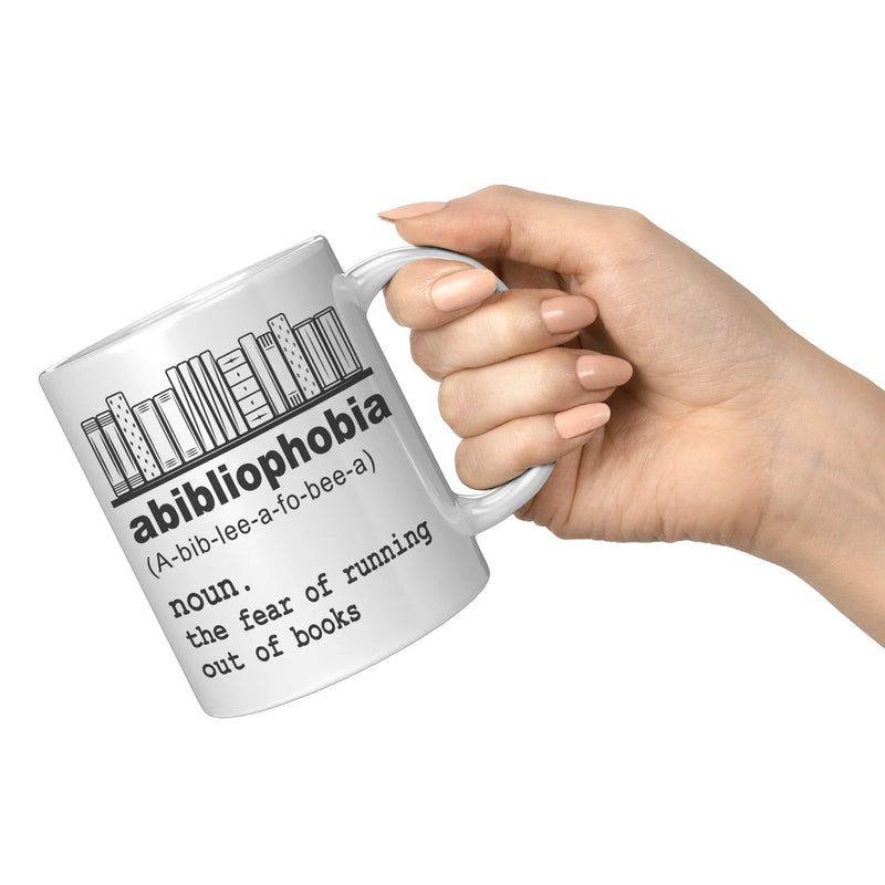 Abibliophobia Book Lover Ceramic Coffee Mug 11 oz White - Panvola
