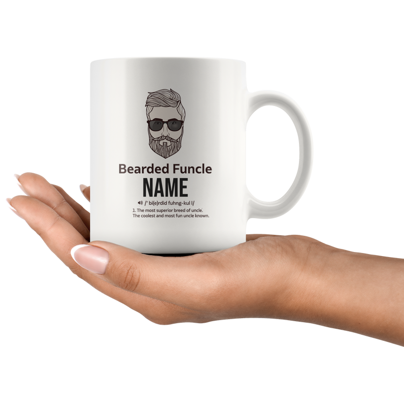 Customized Bearded Funcle Fun Uncle Beard Lover From Niece Nephew Ceramic Coffee Mug 11 oz White