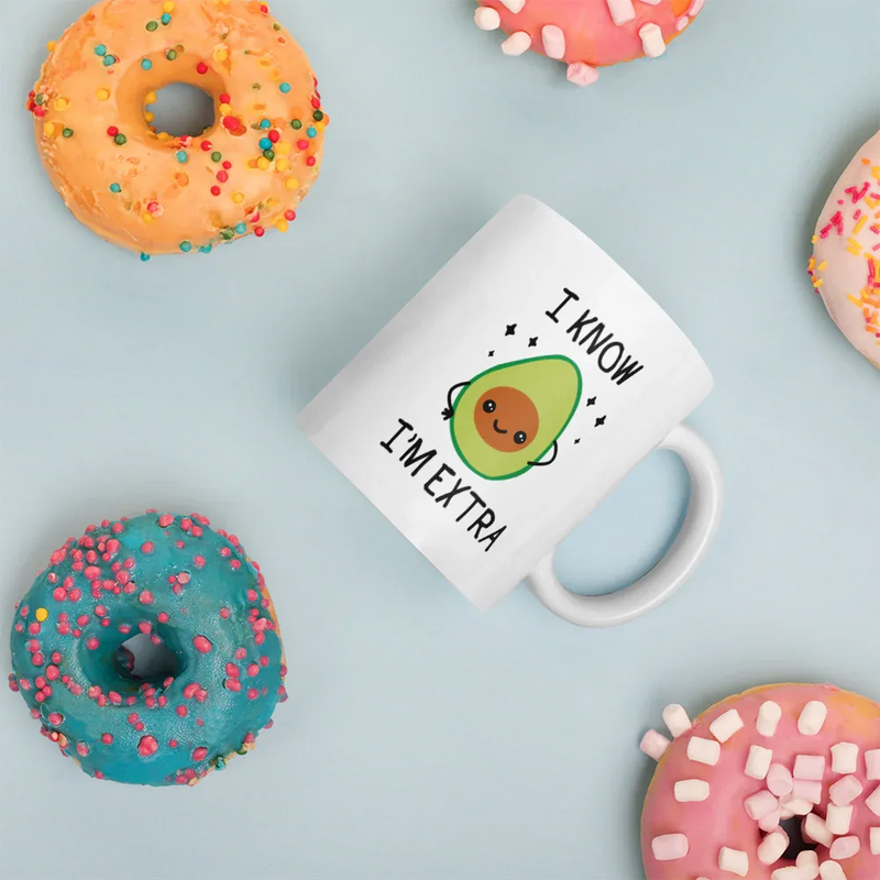 I Know I'm Extra Funny Avocado Theme Gifts Vegan Coffee Mug 11 oz - Panvola