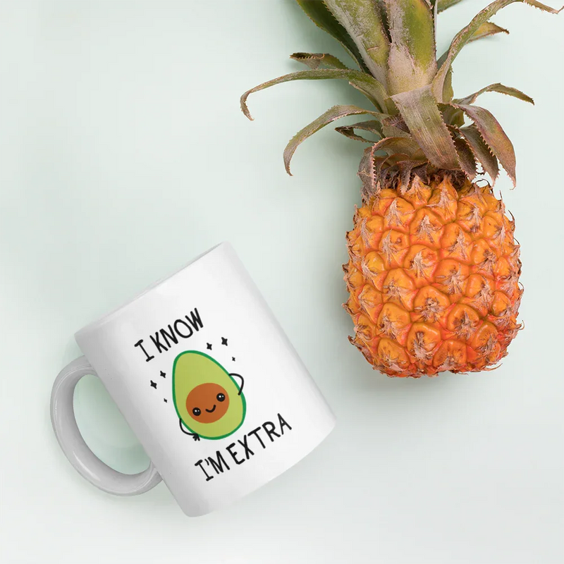I Know I'm Extra Funny Avocado Theme Gifts Vegan Coffee Mug 11 oz - Panvola