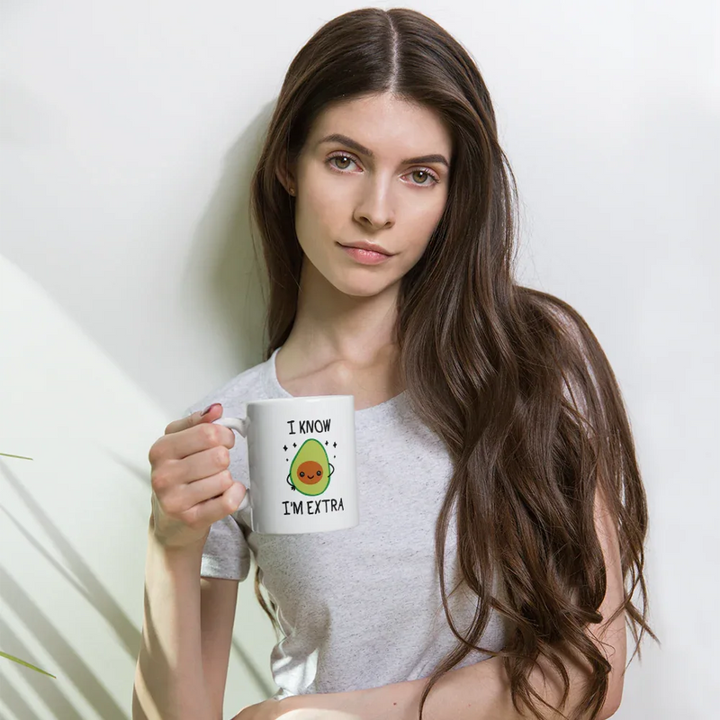 I Know I'm Extra Funny Avocado Theme Gifts Vegan Coffee Mug 11 oz - Panvola