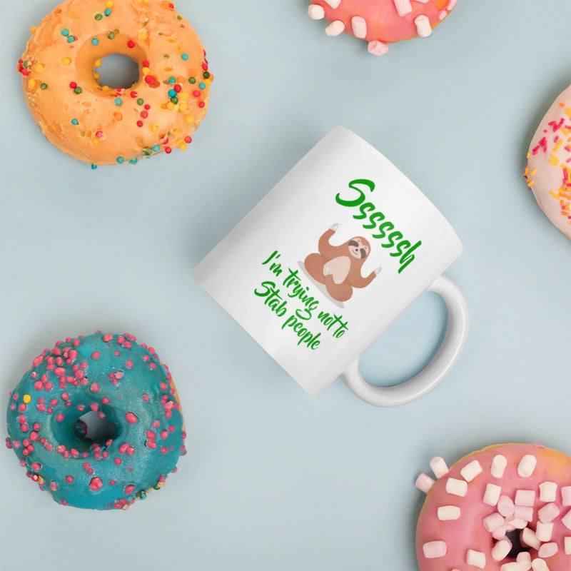 Introvert Gift Ssssssh I'm Trying Not To Stab People Anti-Social White Coffee Mug 11 oz - Panvola