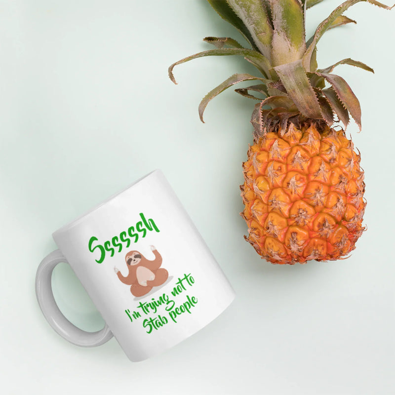 Introvert Gift Ssssssh I'm Trying Not To Stab People Anti-Social White Coffee Mug 11 oz - Panvola