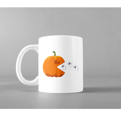 Orange Pumpkin Jackolantern Eating Ghost Humorous Coffee Mug 11 oz