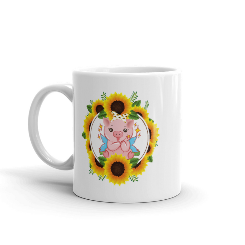 Sunflower Gift Cute Tiny Piggy With Sunflower Bandana Animal White Coffee Mug 11 oz