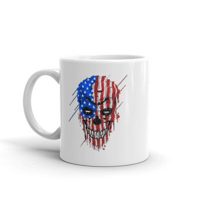 Skull Gift - USA Military American Skull Flag Patriotic Veteran Army Gift White Mug 11 oz
