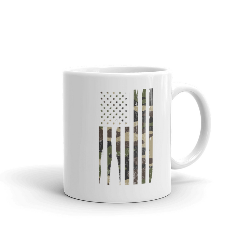 Patriotic Gifts Camouflage American Flag Veteran Thank You Appreciation White Mug 11 oz
