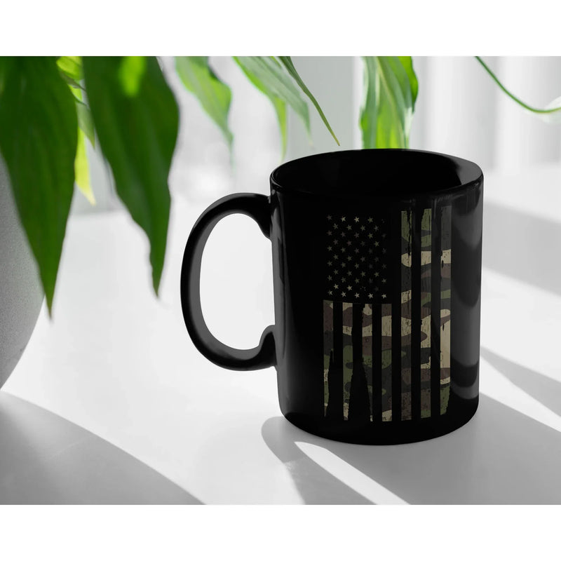 Patriotic Gifts Camouflage American Flag Veteran Thank You Appreciation Black Mug 11 oz - Panvola